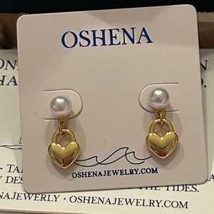 Oshena Designer Beachwear‎ Gold Pearl Heart Drop Earrings NEW release!